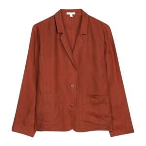 Eileen Fisher Women's Large Organic Linen Terracotta Lightweight Jacket Pockets